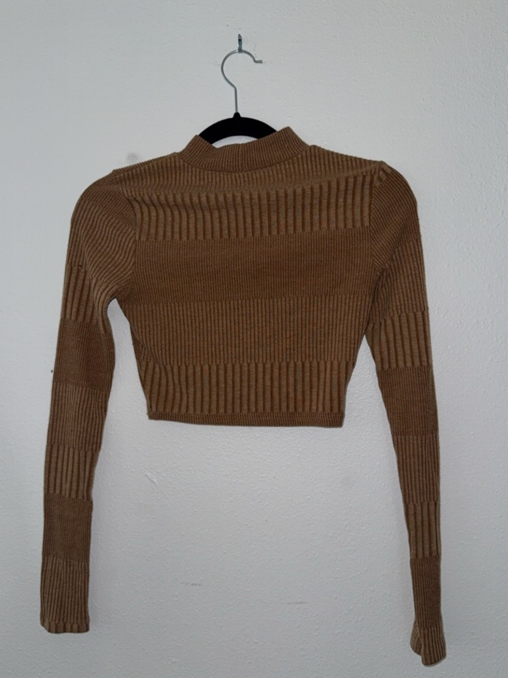 Free People Ribbed Cropped Sweater in Camel Gold